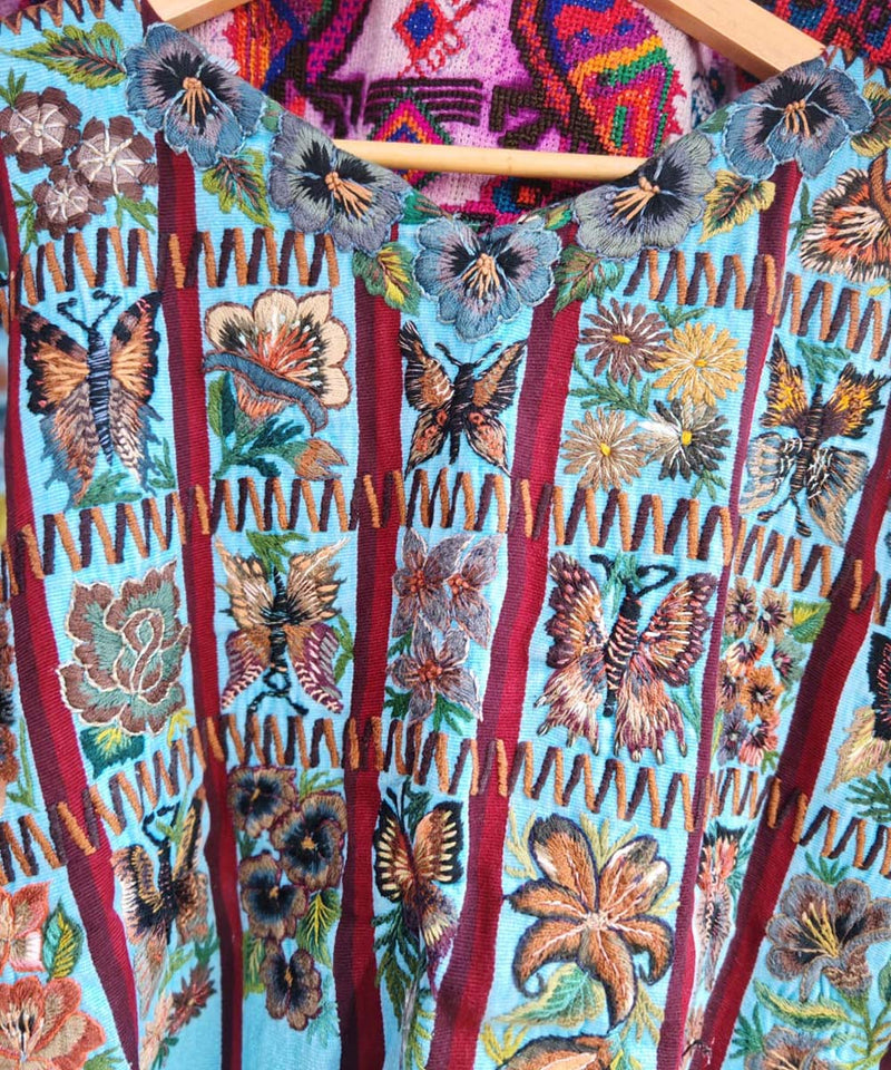 Sky blue striped Santiago huipil