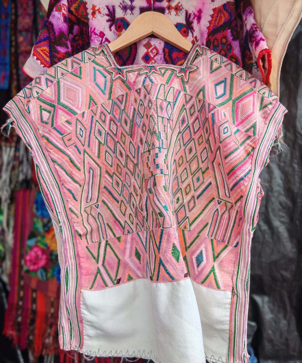 Pink, green and white Nebaj huipil