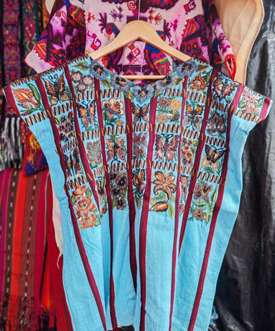 Sky blue striped Santiago huipil