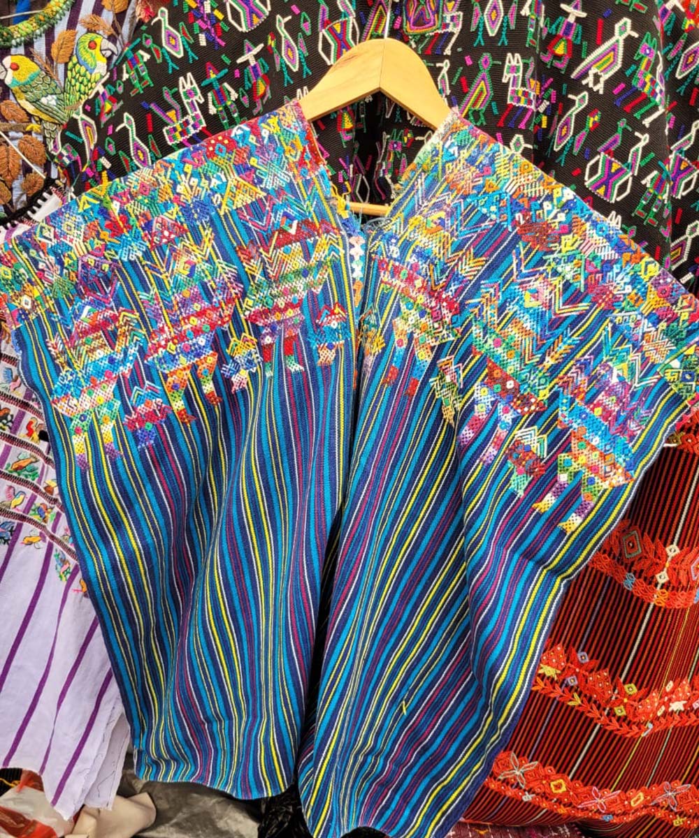 Colorful striped indigo Nahuala huipil