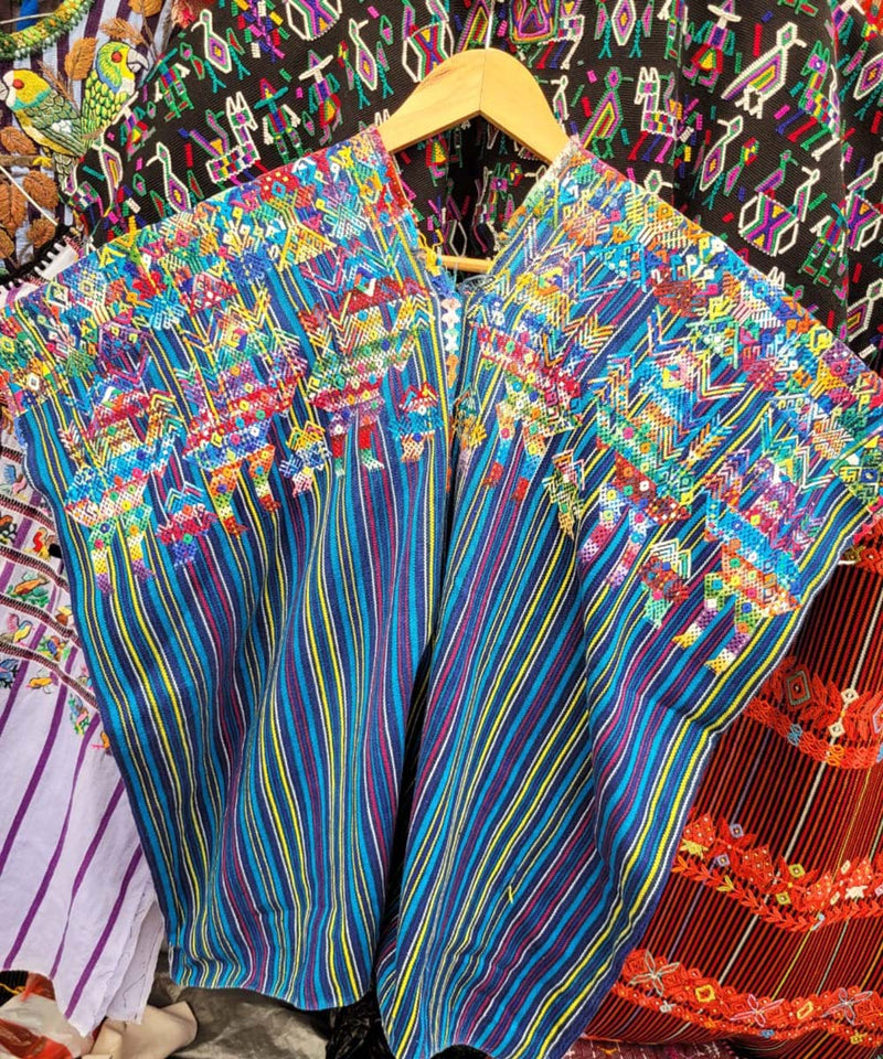 Colorful striped indigo Nahuala huipil