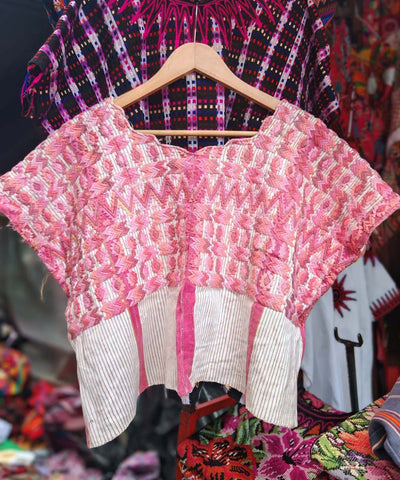 Pink and white chevron huipil