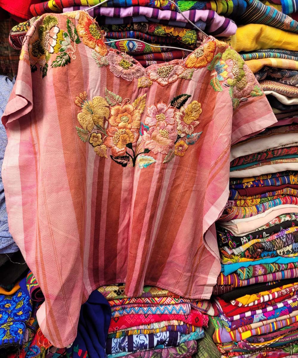 Peach striped Santiago huipil