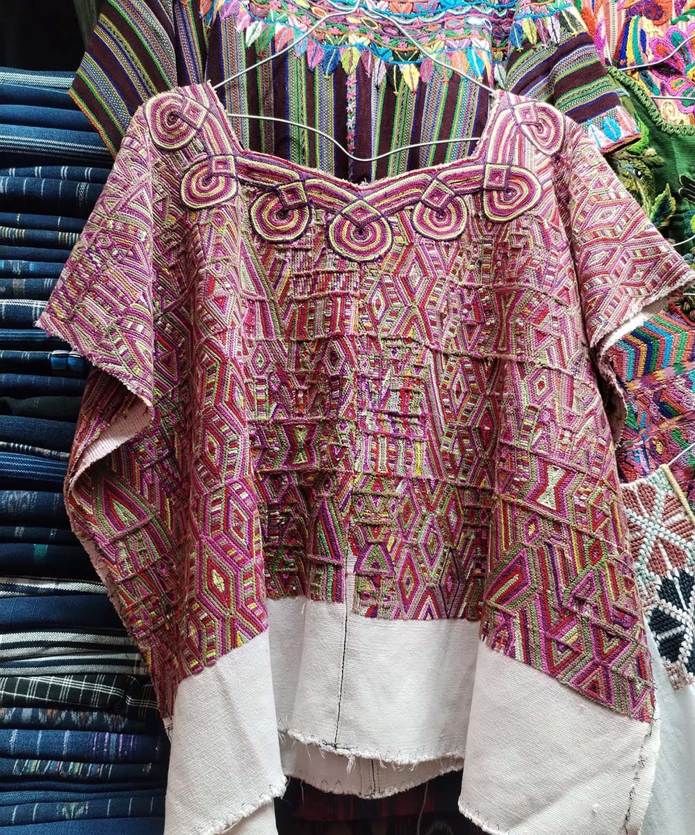 Pretty pink and white Nebaj huipil