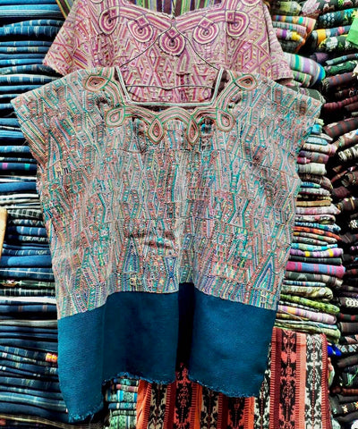 Blue and green Nebaj huipil