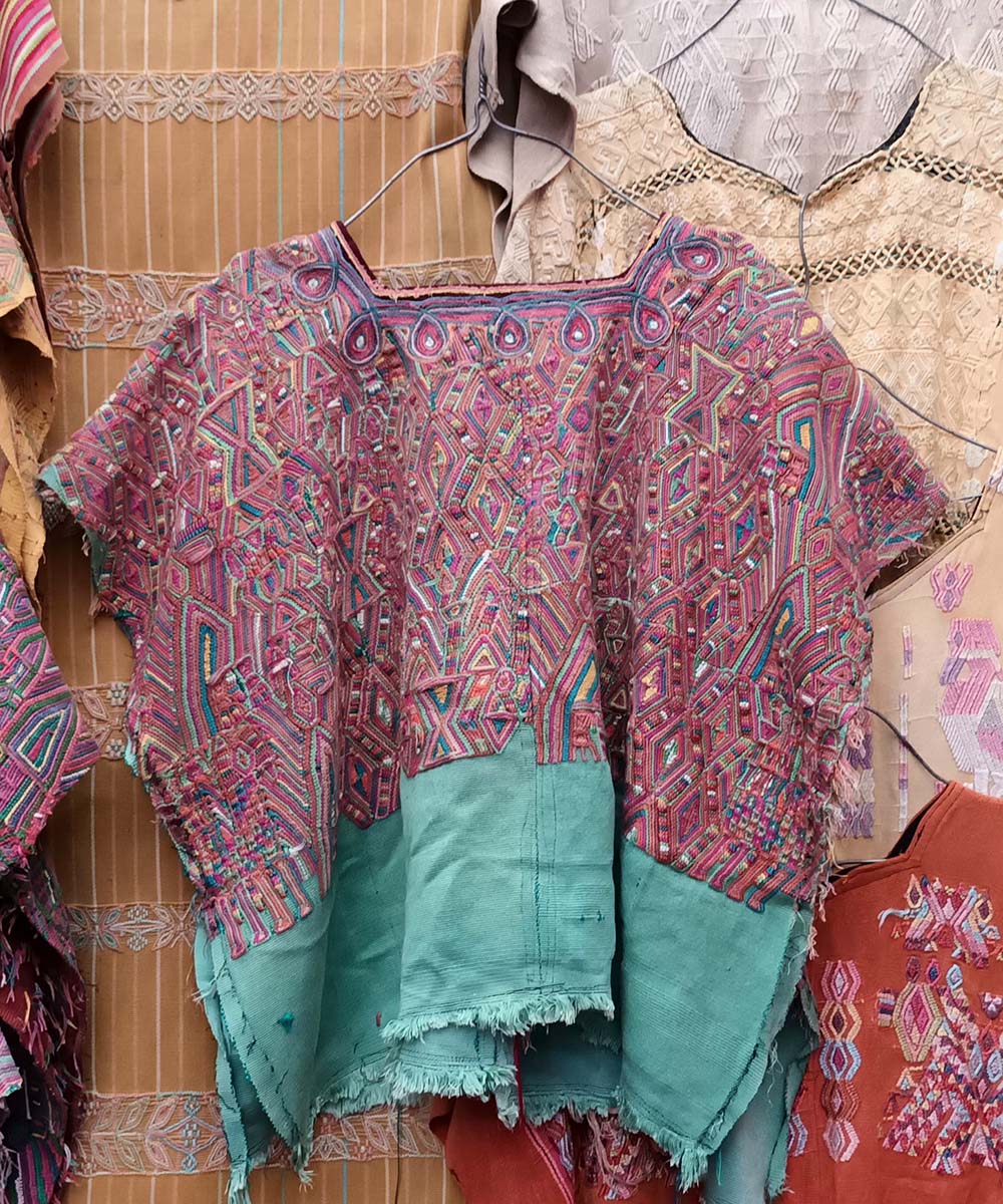 Pink and green Nebaj huipil