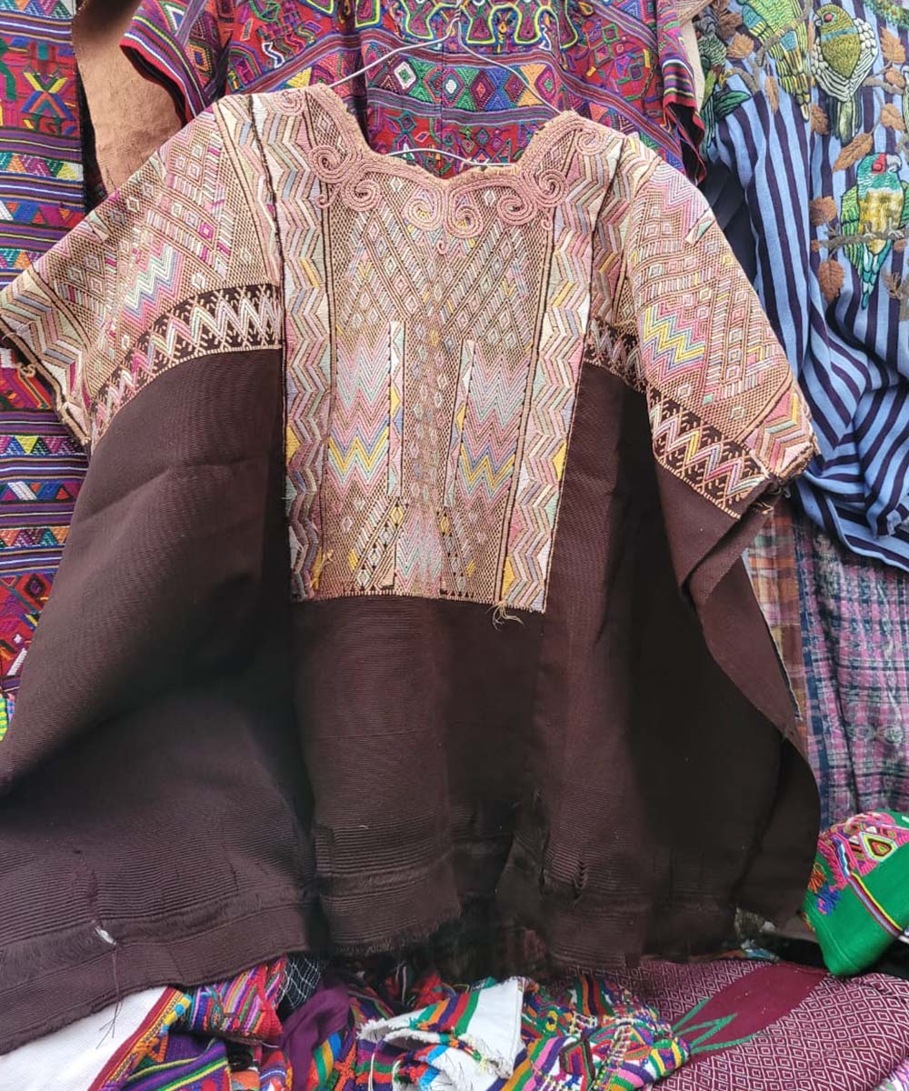 Brown and pink Chichi huipil