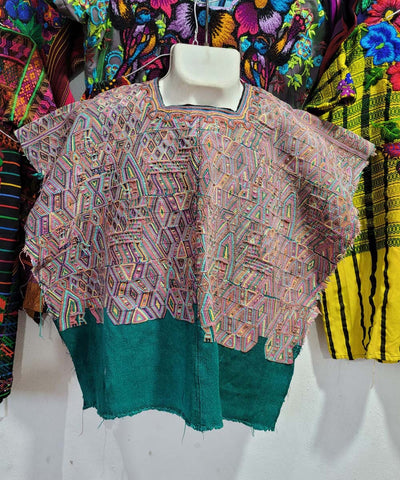 Green and pink Nebaj huipil