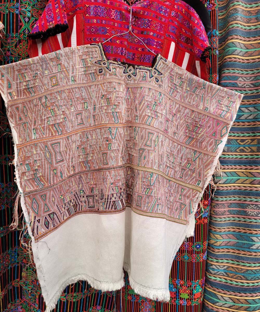 Pale pink and white Nebaj huipil