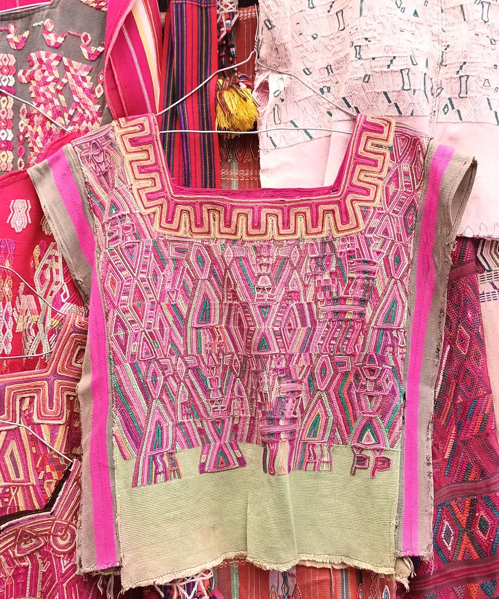 Hot pink and yellow Nebaj huipil