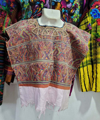 Terracotta and blue Nebaj huipil