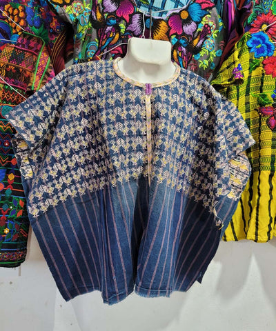 Indigo Nahuala huipil with chickens