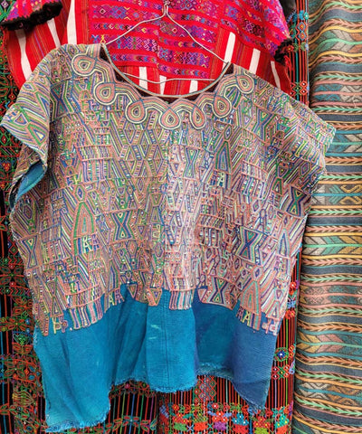 Colorful on blue Nebaj huipil