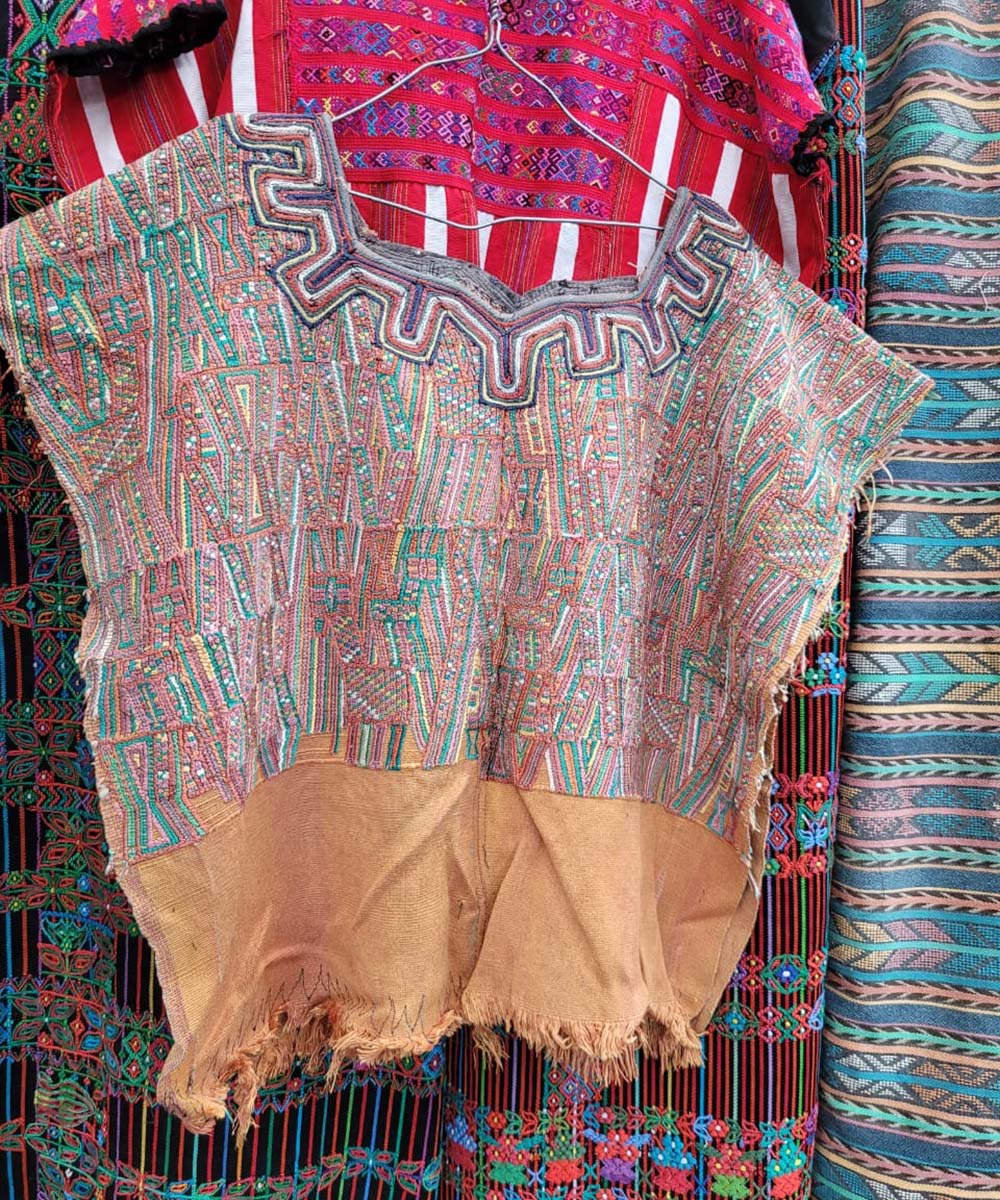 Yellow, pink and green Nebaj huipil