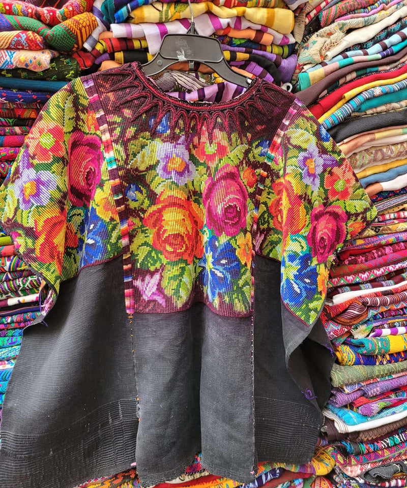 Black floral Chichi huipil