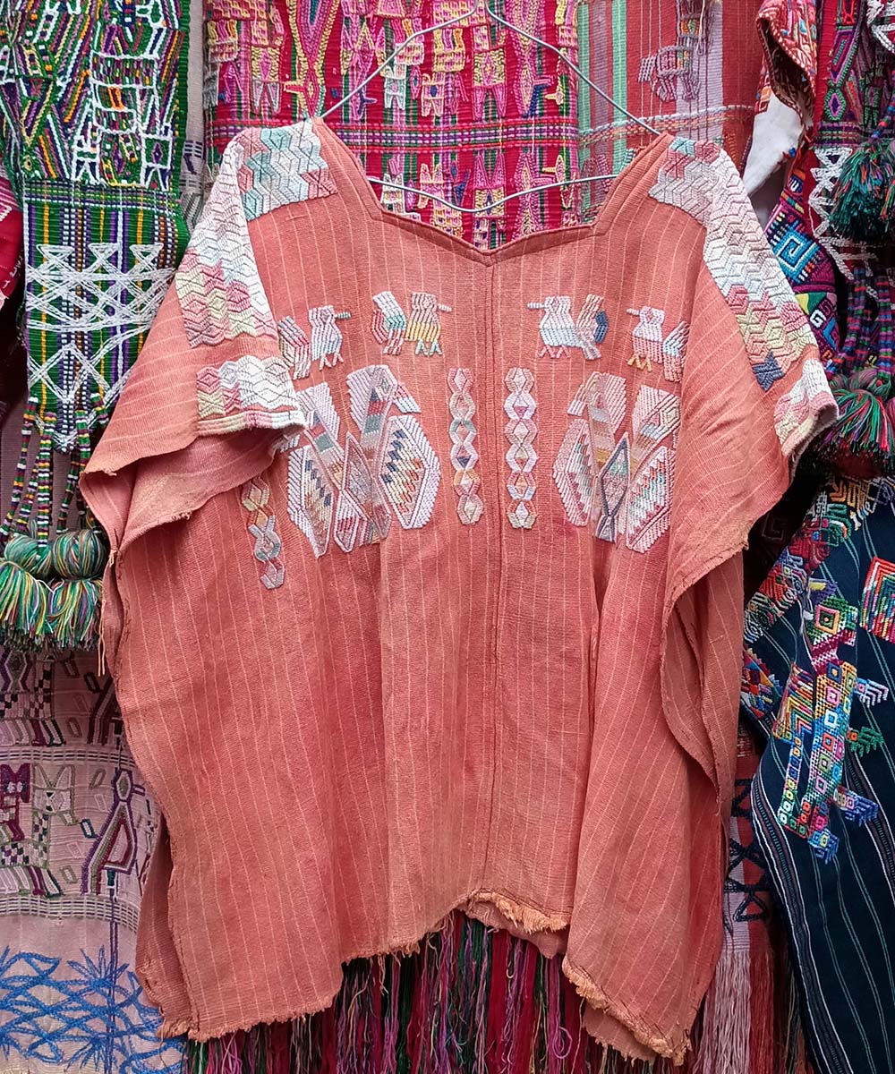 Coral pinstriped Chajul huipil
