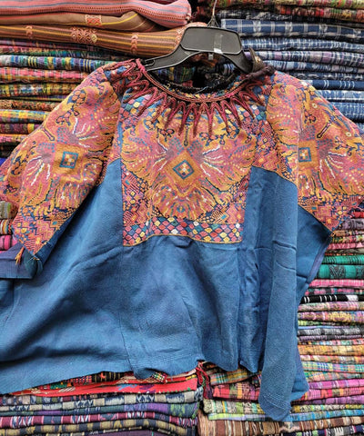 Blue Chichi huipil with rising phoenix