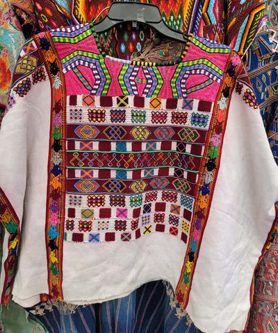 White Colotenango huipil with ceremonial neckline