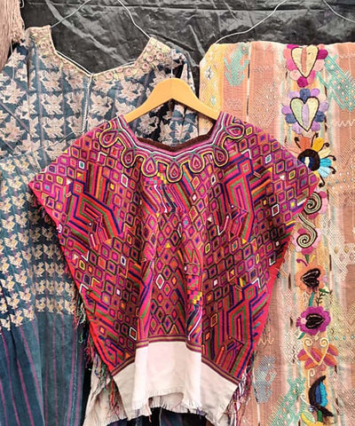 Red and purple Nebaj huipil