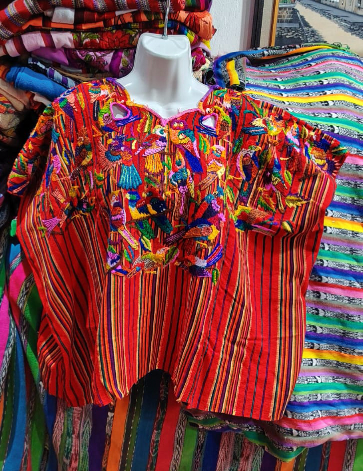 Colourful Birds on Stripes Chichicastenango Huipil #8-166
