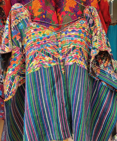 Blue and green Nahuala huipil with fish