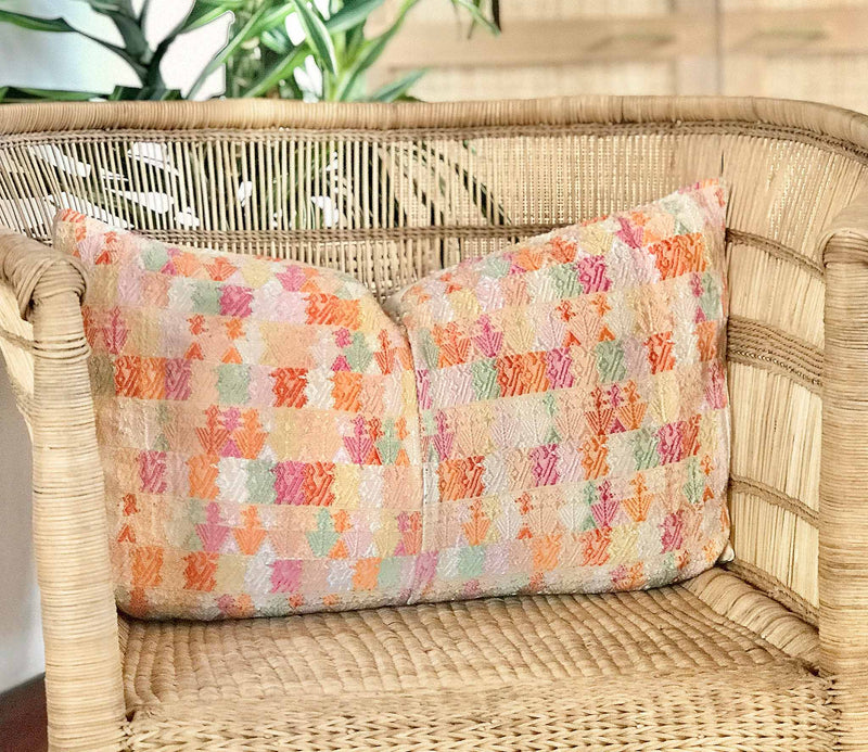 Pillow made from vintage Guatemalan huipil textiles 