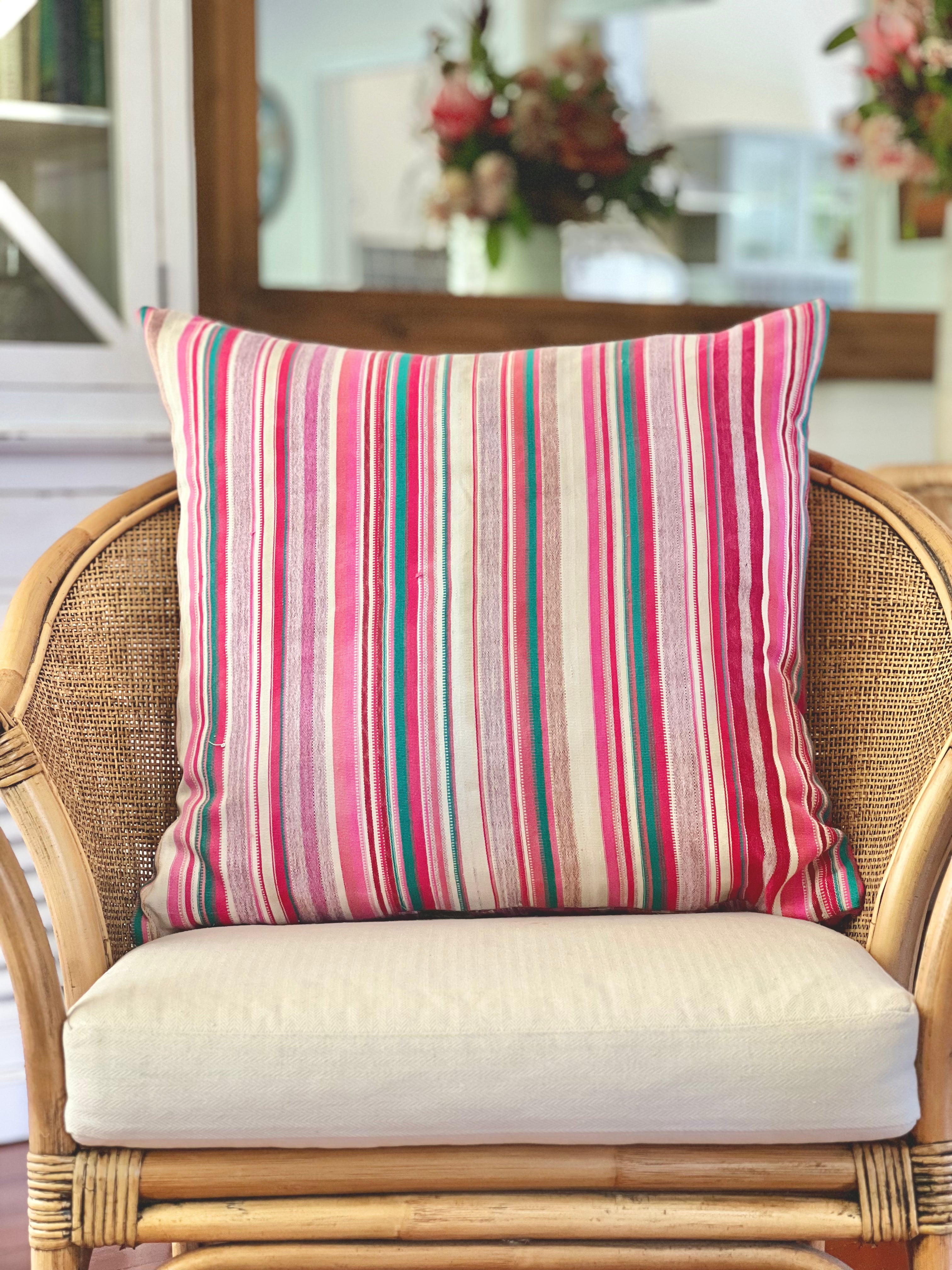 2 in 1 Pillow - Bright Pink Ikat and Stripes