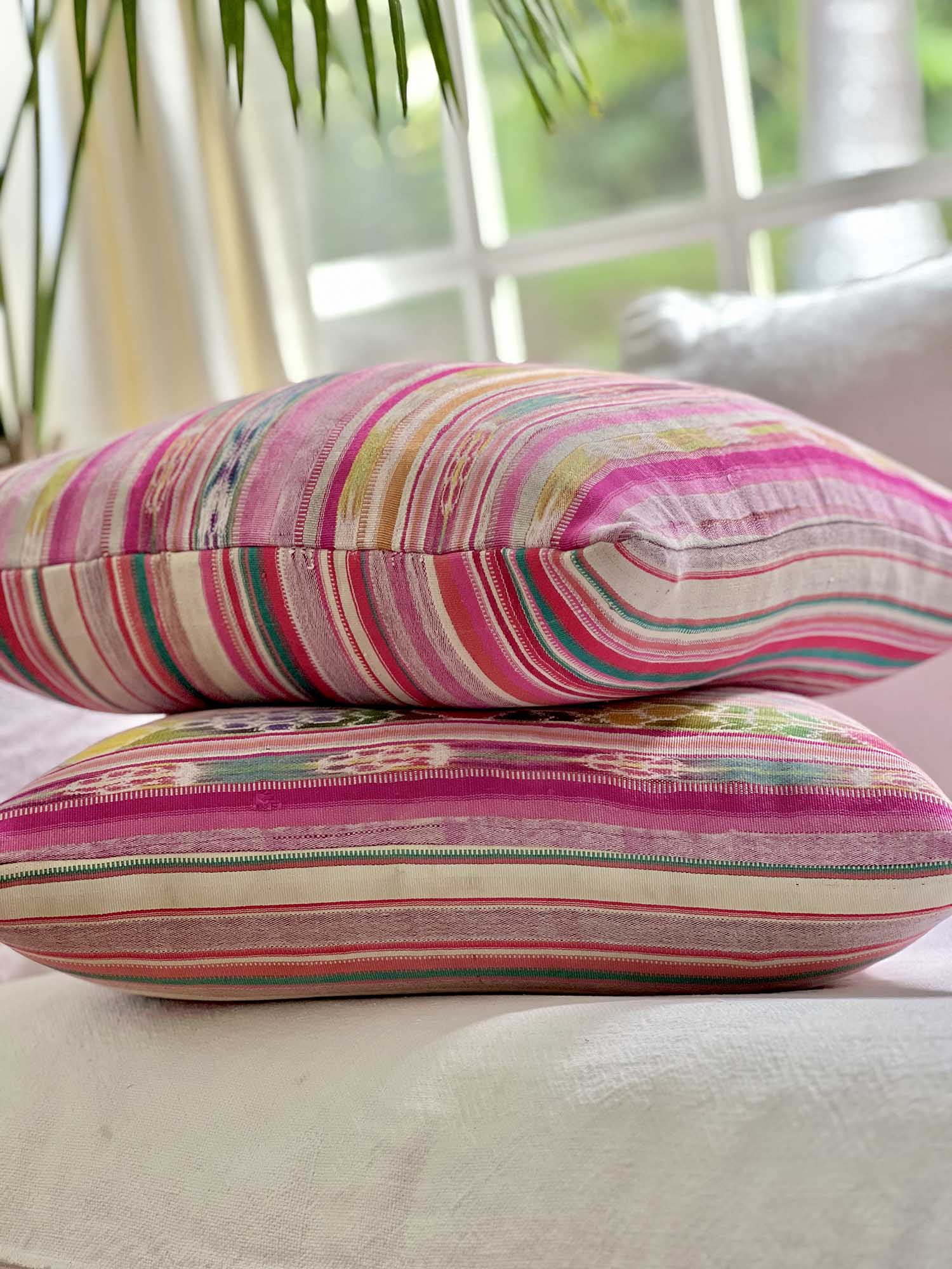 2 in 1 Pillow - Bright Pink Ikat and Stripes