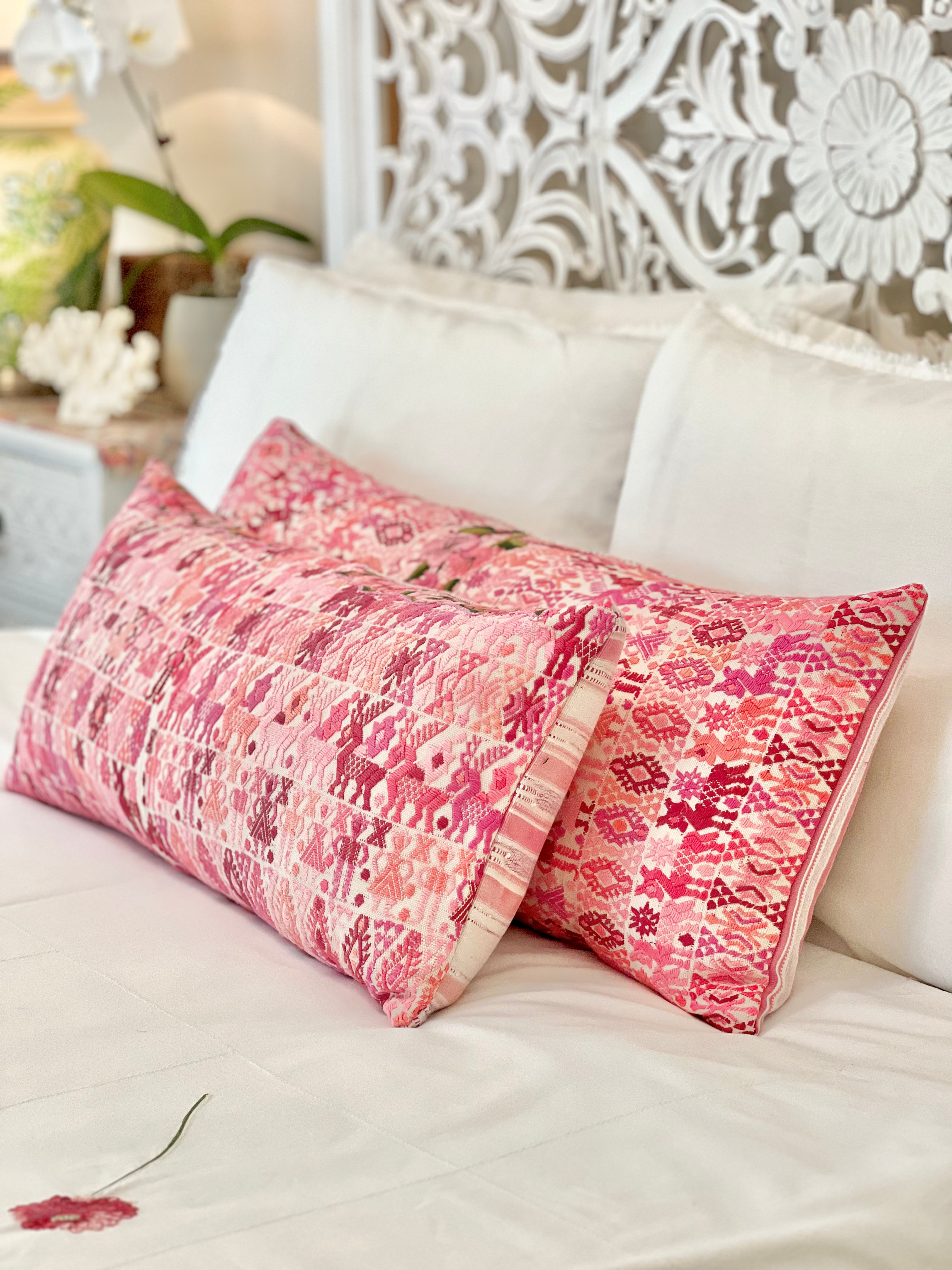 Pink Coban lumbar pillow with flowers