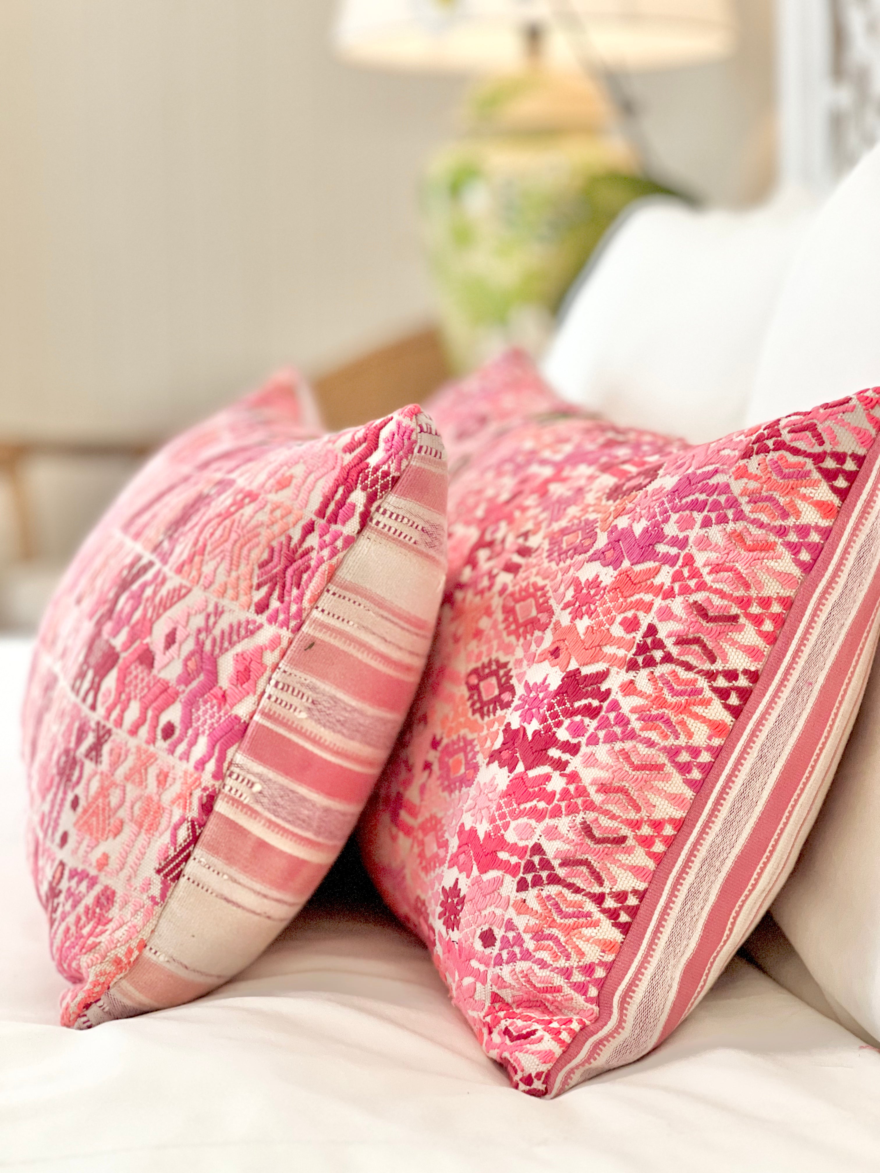 Pink Coban lumbar pillow with flowers