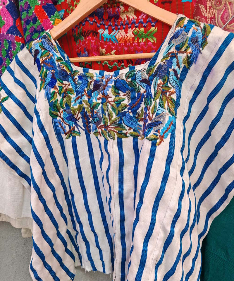 Blue and White Santiago Huipil with birds