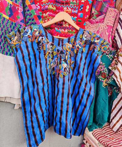 Blue and Burgundy Santiago huipil