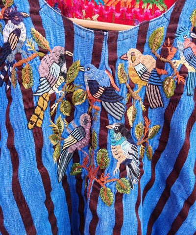 Blue and Burgundy Santiago huipil