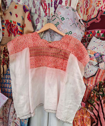 Coral & White Nahuala huipil