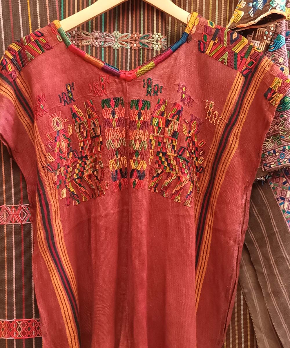 Rich coral Chajul huipil