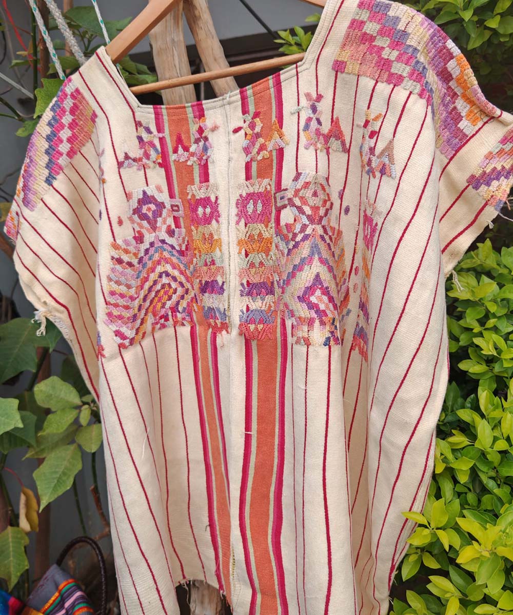 Cream and Orange Striped Chajul Huipil