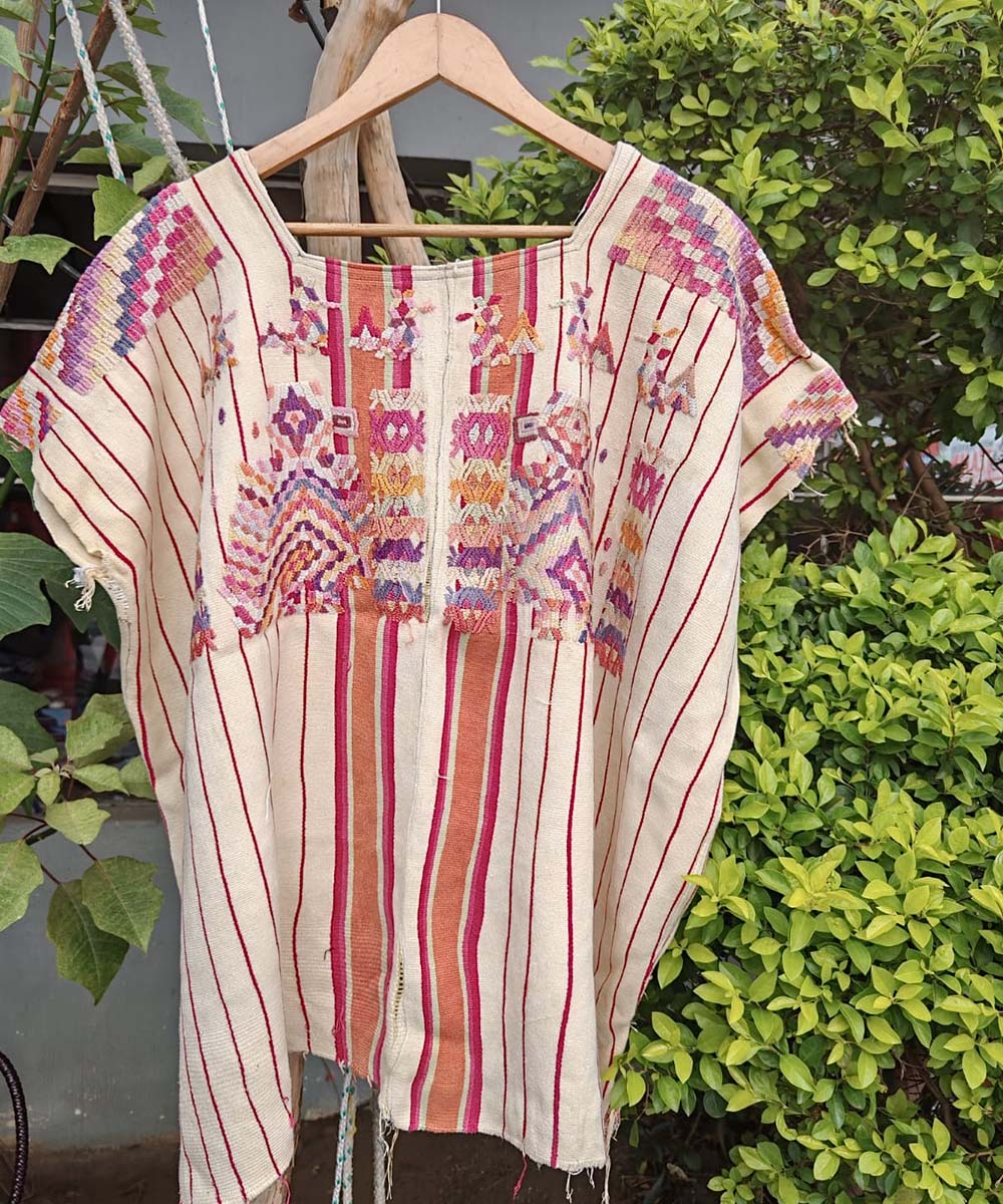 Cream and Orange Striped Chajul Huipil