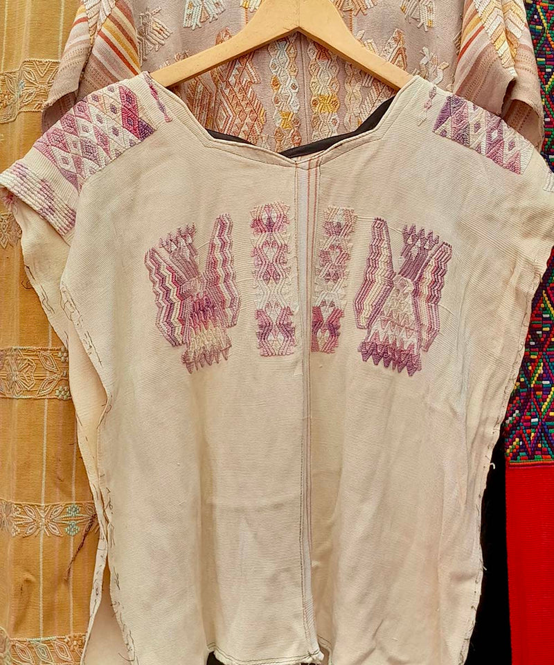 Vintage Guatemalan huipil with handwoven Mayan embroidery