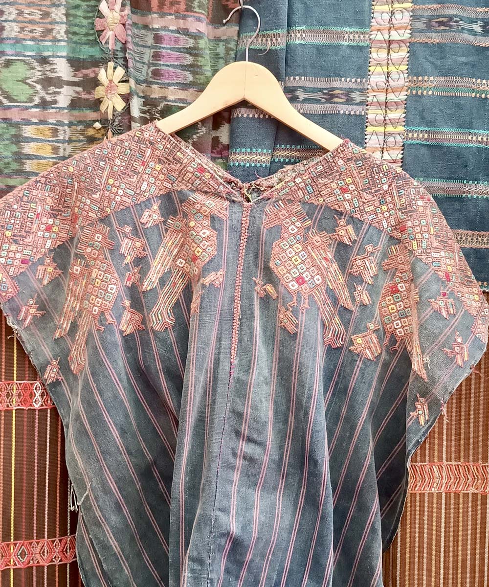 Indigo Nahuala huipil with peacocks
