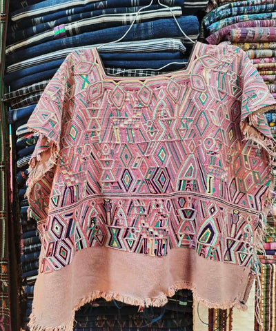 Vintage Guatemalan huipil with handwoven Mayan embroidery