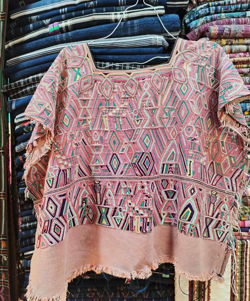 Vintage Guatemalan huipil with handwoven Mayan embroidery