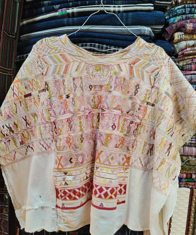 Vintage Guatemalan huipil with handwoven Mayan embroidery