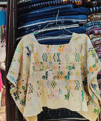 Vintage Guatemalan huipil with handwoven Mayan embroidery