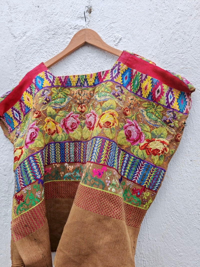 Vintage Guatemalan huipil with handwoven Mayan embroidery