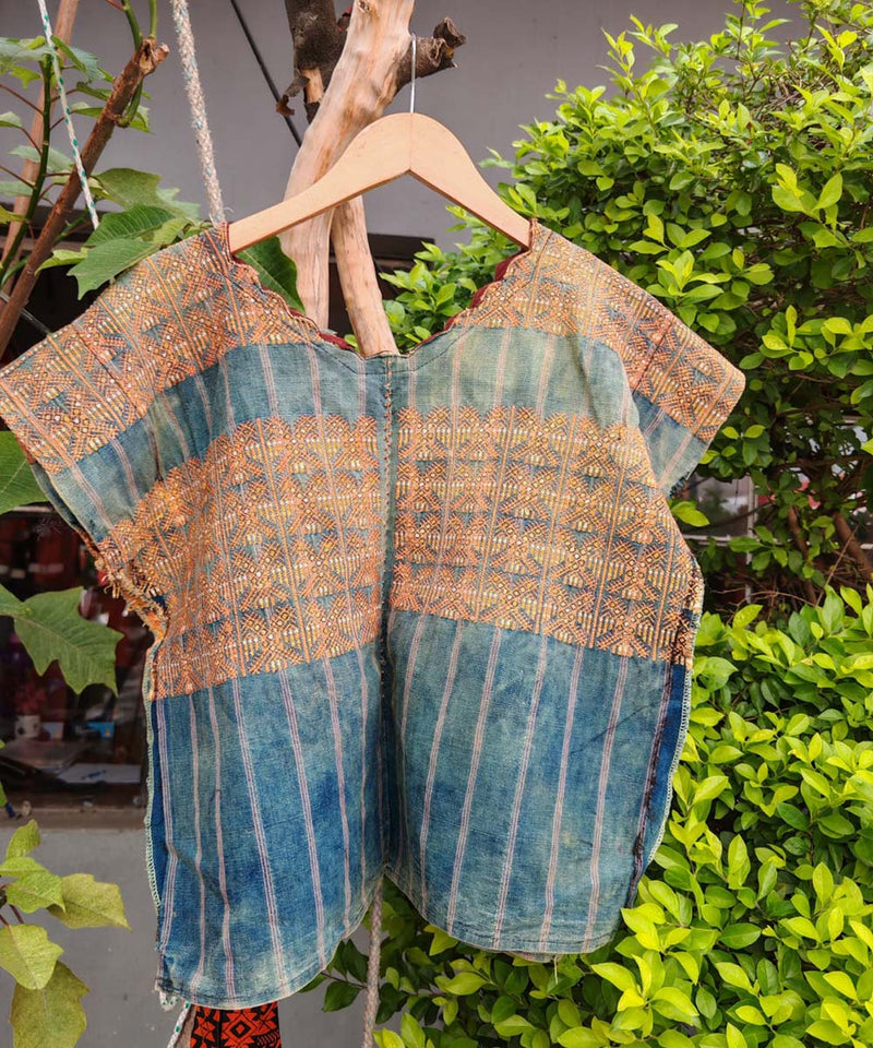 Indigo and Brown Xejuyub Huipil