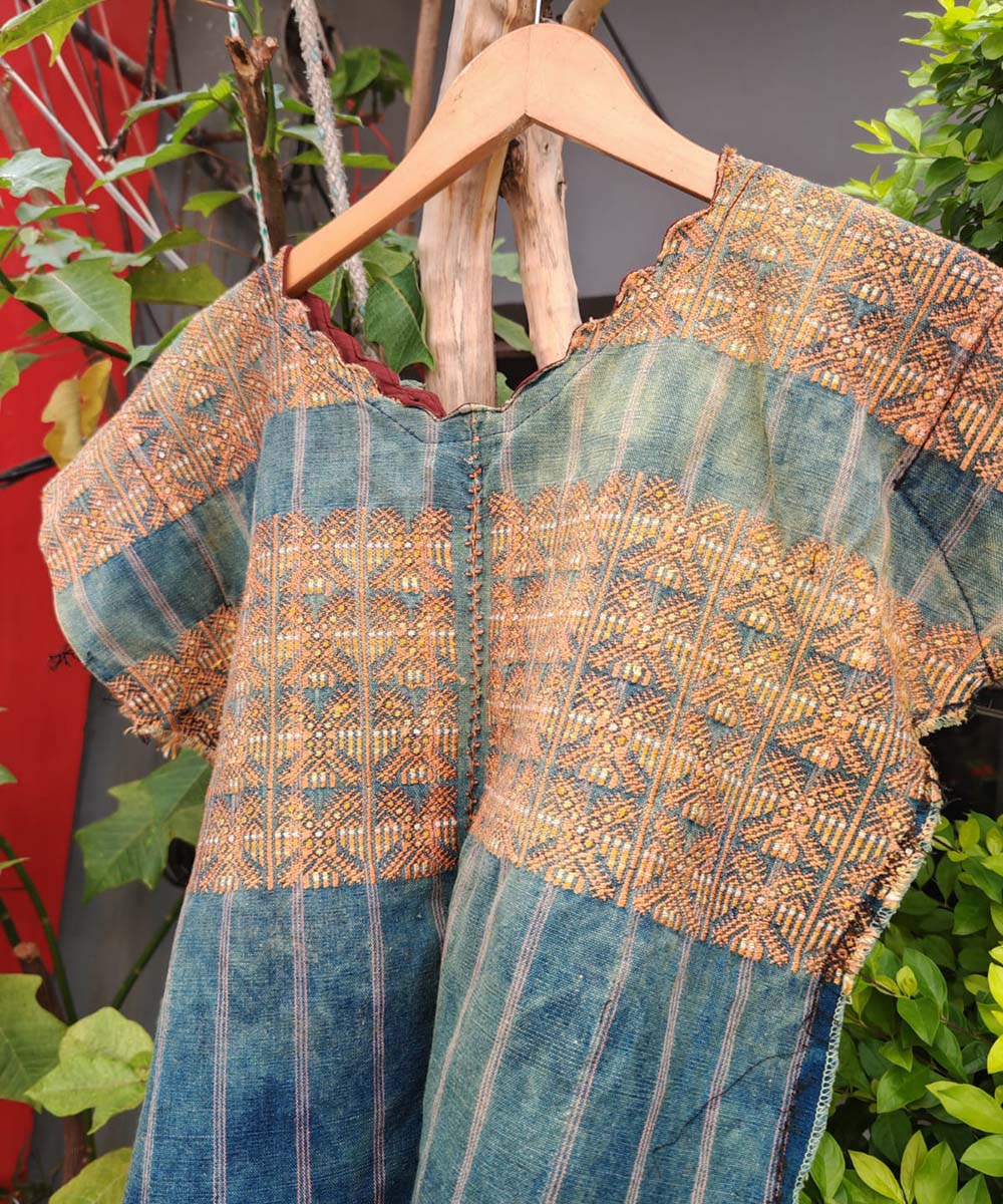 Indigo and Brown Xejuyub Huipil
