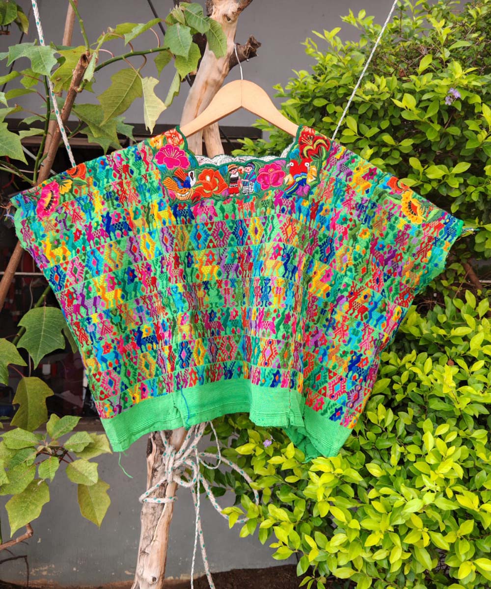 Colorful Green Coban Huipil