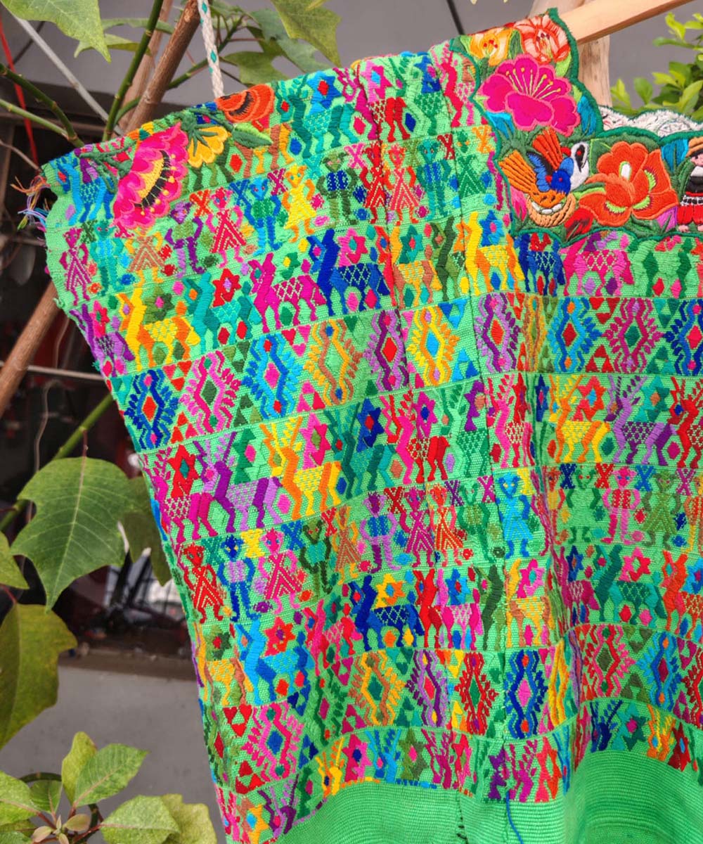 Colorful Green Coban Huipil