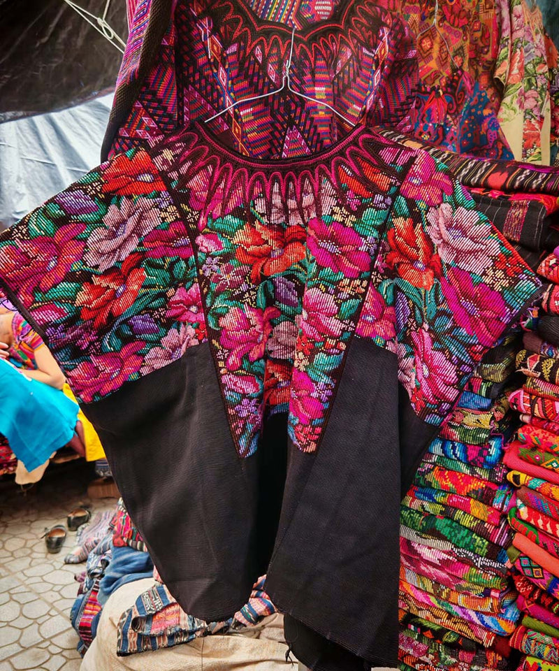 Pink and orange floral Chichi huipil