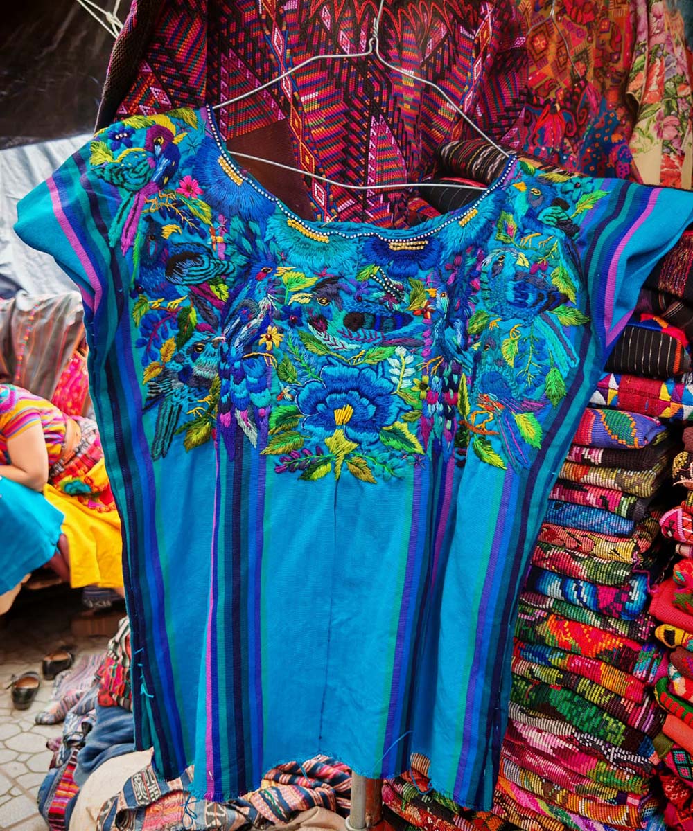 Bright blue floral Santiago huipil